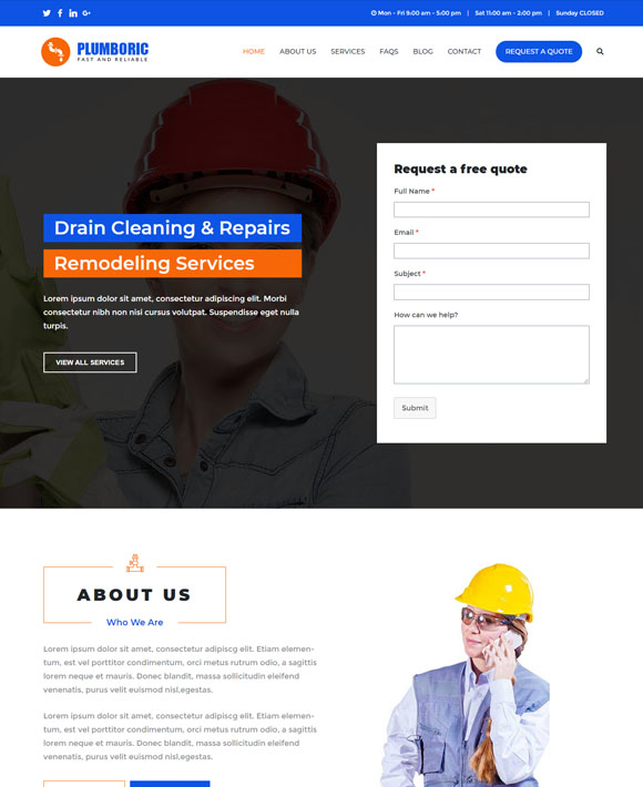Plumber - Zakra Free Elementor Templates