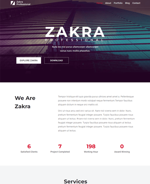 Professional - Zakra Free Elementor Templates